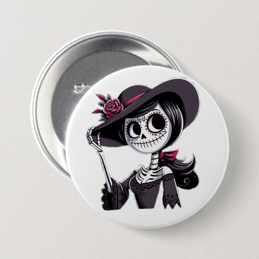 PIN catrina mujer 缶バッジ (正面&裏面)