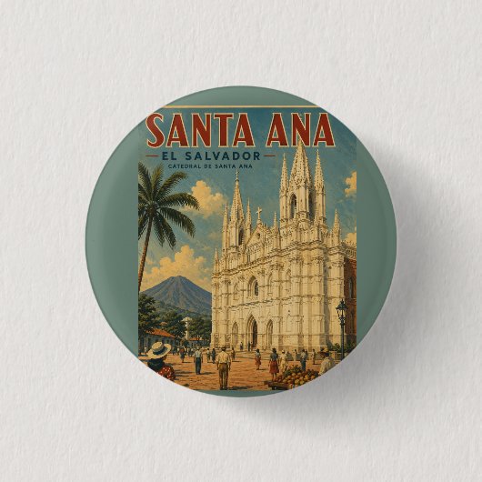 Pin  Santa Ana, El Salvador  Retro poster 缶バッジ (正面)