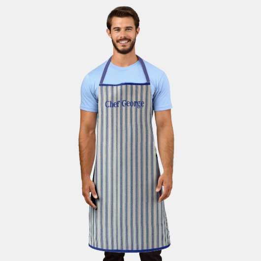 Pin Stripe Apron Name French Style エプロン (着用した状態)