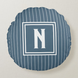 Pin Stripe - Navy + White ラウンドクッション