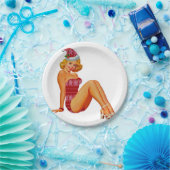 Pin up Christmas girl ペーパープレート (パーティー)
