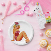 Pin up Christmas girl ペーパープレート (パーティー)