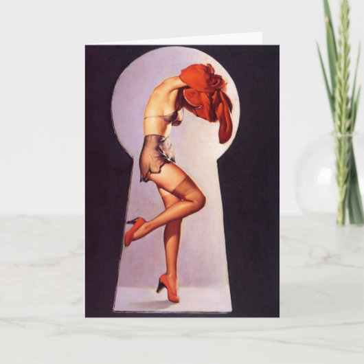 Pin-Up Girl Greeting Cardで覗き込む シーズンカード (正面)