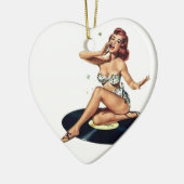 Pin Up Girl sitting on Record セラミックオーナメント (左)