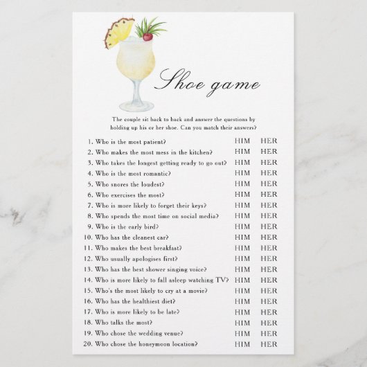 Pina Colada Cocktail Bridal shower Shoe game (正面)