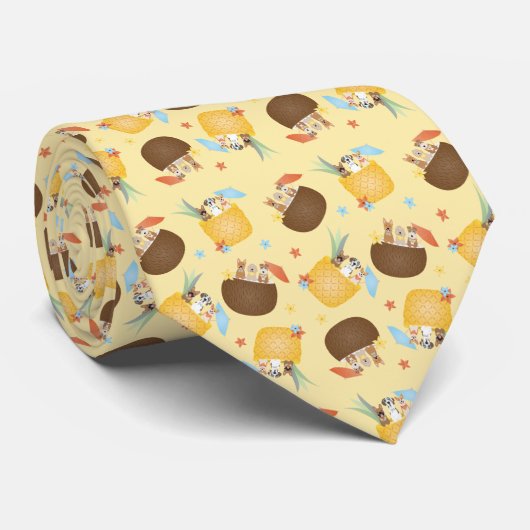 Pina Colada Pineapple Coconut Dogs Pattern ネクタイ (ロール)