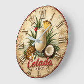 Piña Colada Tropical Beach Cocktail Summer Bar ラージ壁時計 (傾斜)