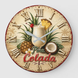 Piña Colada Tropical Beach Cocktail Summer Bar ラージ壁時計