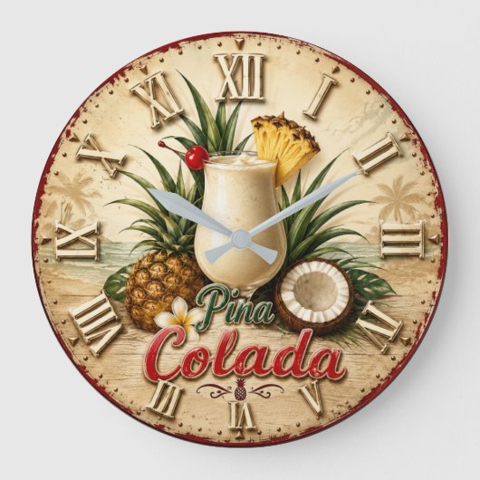 Piña Colada Tropical Beach Cocktail Summer Bar ラージ壁時計 (正面)