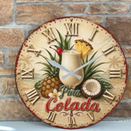 Piña Colada Tropical Beach Cocktail Summer Bar ラージ壁時計