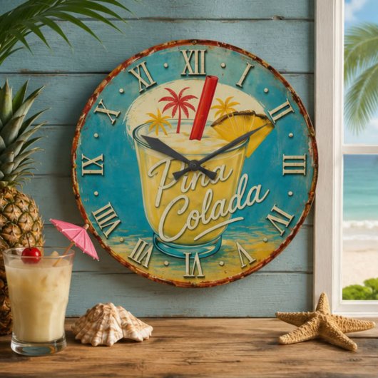 Piña Colada Tropical Cocktail Beach ラージ壁時計