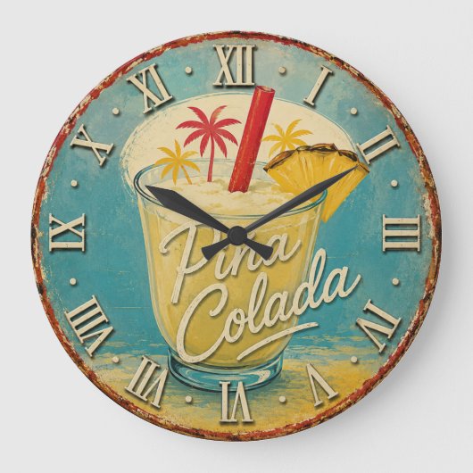 Piña Colada Tropical Cocktail Beach ラージ壁時計 (正面)