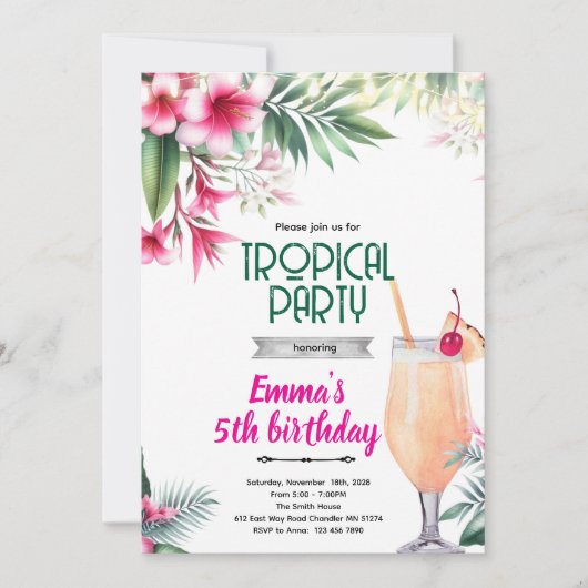 Piña Colada tropical party Invitation  招待状 (正面)