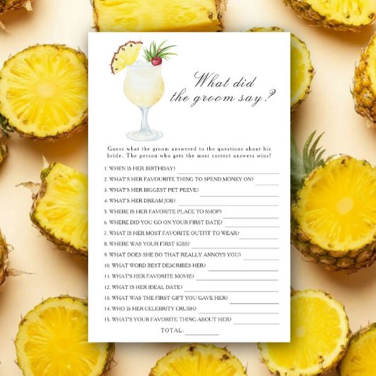 Pina Colada - What did the groom say bridal game
