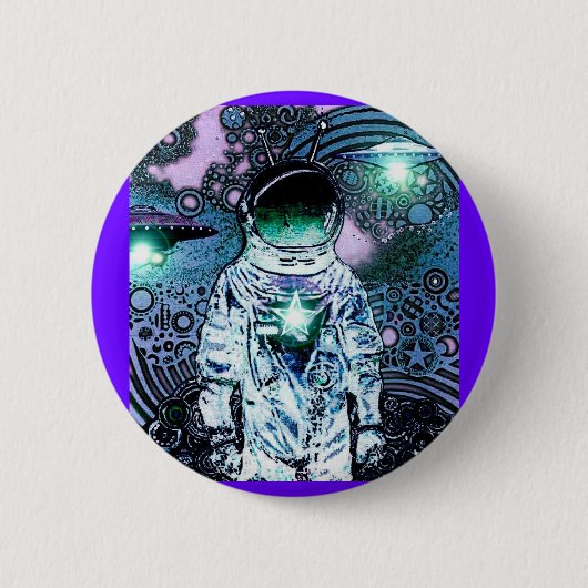 Pinback間隔をあけられたU.F.O. Astronaut 缶バッジ (正面)