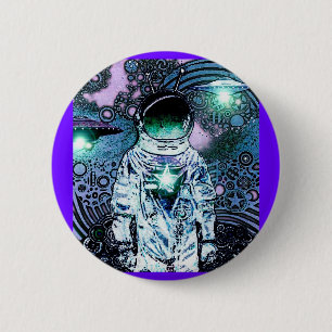 Pinback間隔をあけられたU.F.O. Astronaut 缶バッジ