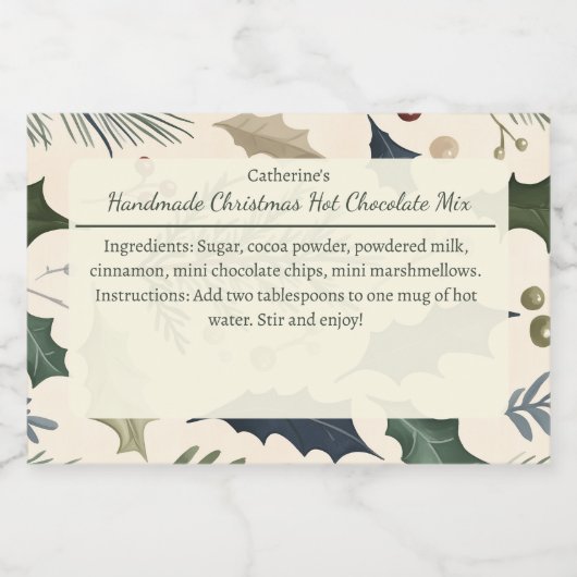 Pine and Holly Leaves Christmas Hot Chocolate Mix フードラベル (シングルラベル)