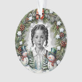 Pine and Snowmen Custom Christmas Photo Round オーナメント (正面)