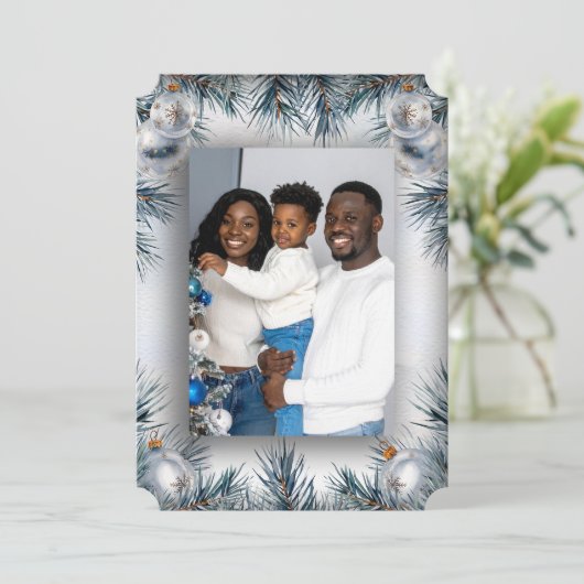 Pine Border Photo Christmas Card サンキューカード (スタンド正面)