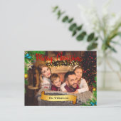 Pine Boughフレーム金ゴールドデコークリスマスフォト シーズンポストカード (スタンド正面)