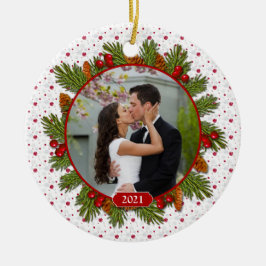 Pine Boughs Holly 1st Christmas Together写真 セラミックオーナメント