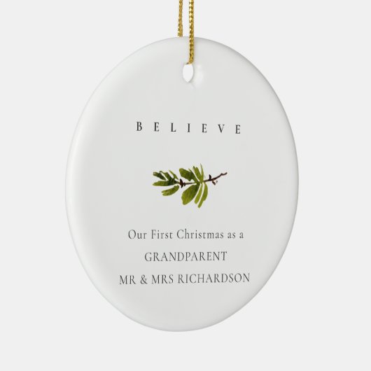 Pine Branch私たちの初めてのクリスマス信じ写真 セラミックオーナメント (右)
