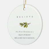 Pine Branch私たちの初めてのクリスマス信じ写真 セラミックオーナメント (左)