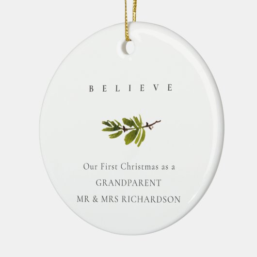 Pine Branch私たちの初めてのクリスマス信じ写真 セラミックオーナメント (左)