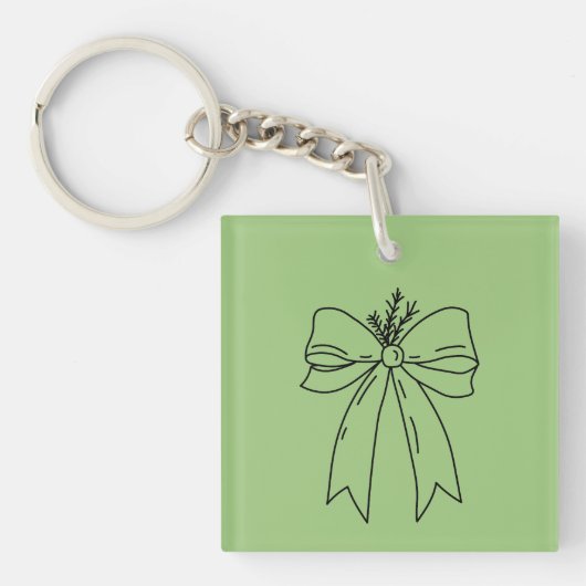 Pine Branch with Bow Minimalist キーホルダー (正面)