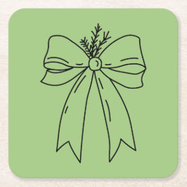 Pine Branch with Bow Minimalist スクエアペーパーコースター