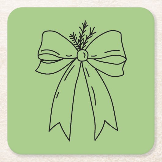Pine Branch with Bow Minimalist スクエアペーパーコースター (正面)