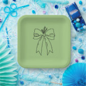 Pine Branch with Bow Minimalist ペーパープレート (パーティー)