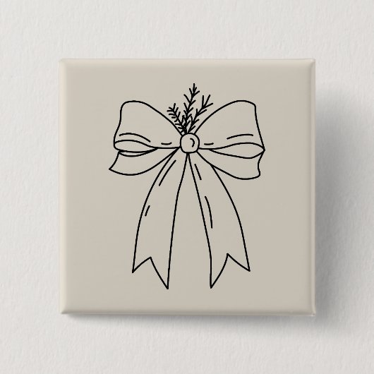 Pine Branch with Bow Minimalist 缶バッジ (正面)