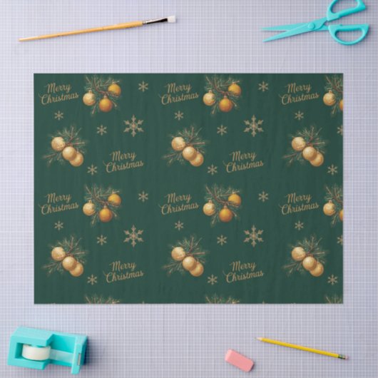 Pine Branches Gold Snowflake Bauble Ornament 薄葉紙 (クラフト)