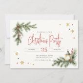 Pine Branches with Holly Berries & Gold Snowflake  招待状 (正面)