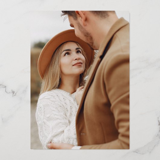 Pine Cone Fir Branches写真素朴日付の保存 箔招待状 (裏面)