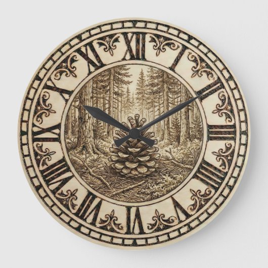 Pine Cone Forest Wall Clock  ラージ壁時計 (正面)