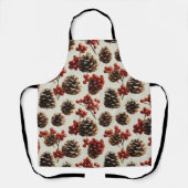 Pine Cones and Red Berries Winter Pattern エプロン (正面)