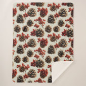 Pine Cones and Red Berries Winter Pattern シェルパブランケット (正面)