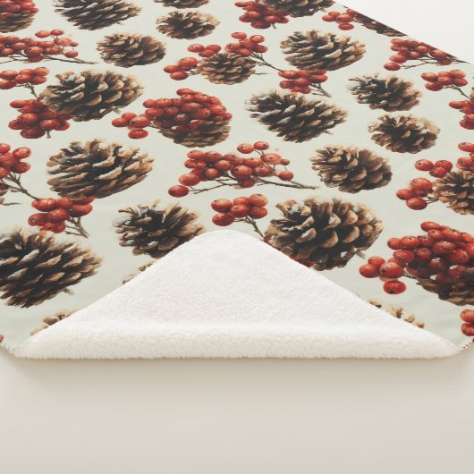 Pine Cones and Red Berries Winter Pattern シェルパブランケット (3/4)