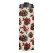 Pine Cones and Red Berries Winter Pattern タンブラー (正面)