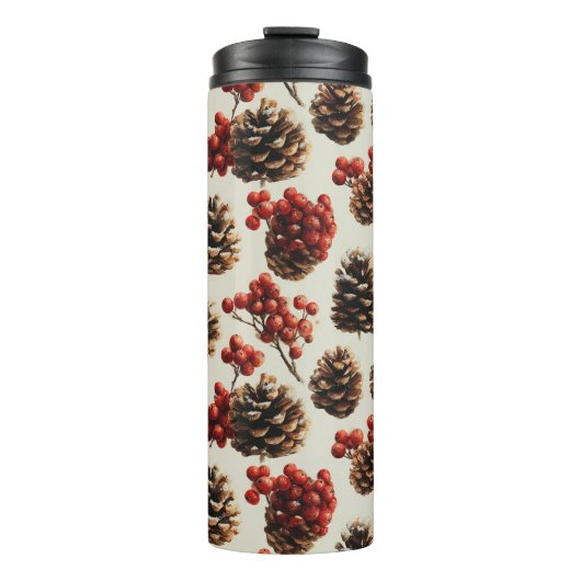 Pine Cones and Red Berries Winter Pattern タンブラー (正面)
