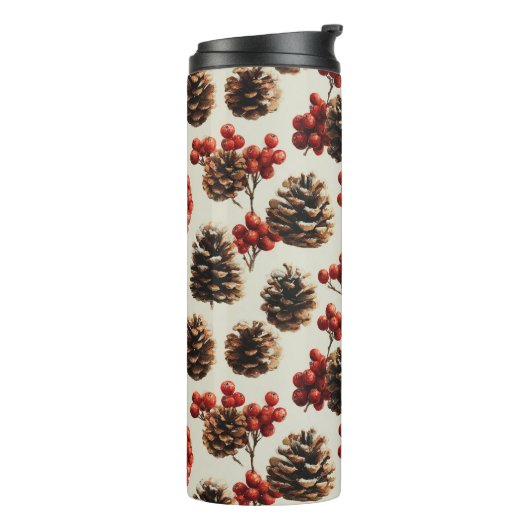 Pine Cones and Red Berries Winter Pattern タンブラー (回転左)