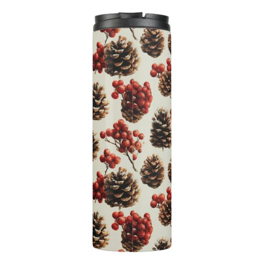 Pine Cones and Red Berries Winter Pattern タンブラー (裏面)