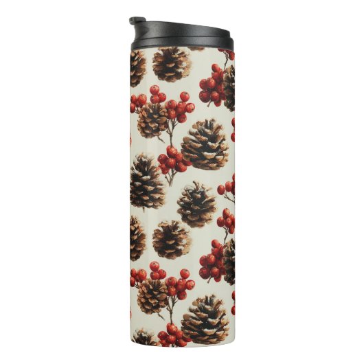 Pine Cones and Red Berries Winter Pattern タンブラー (回転右)