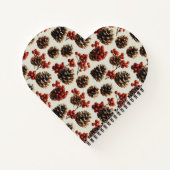 Pine Cones and Red Berries Winter Pattern ノートブック (裏面)