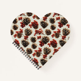 Pine Cones and Red Berries Winter Pattern ノートブック