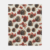 Pine Cones and Red Berries Winter Pattern フリースブランケット (正面)