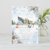 Pine cones Blue Snowflake Truck Baby Shower 招待状 (スタンド正面)