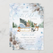 Pine cones Blue Snowflake Truck Baby Shower 招待状 (正面/裏面)